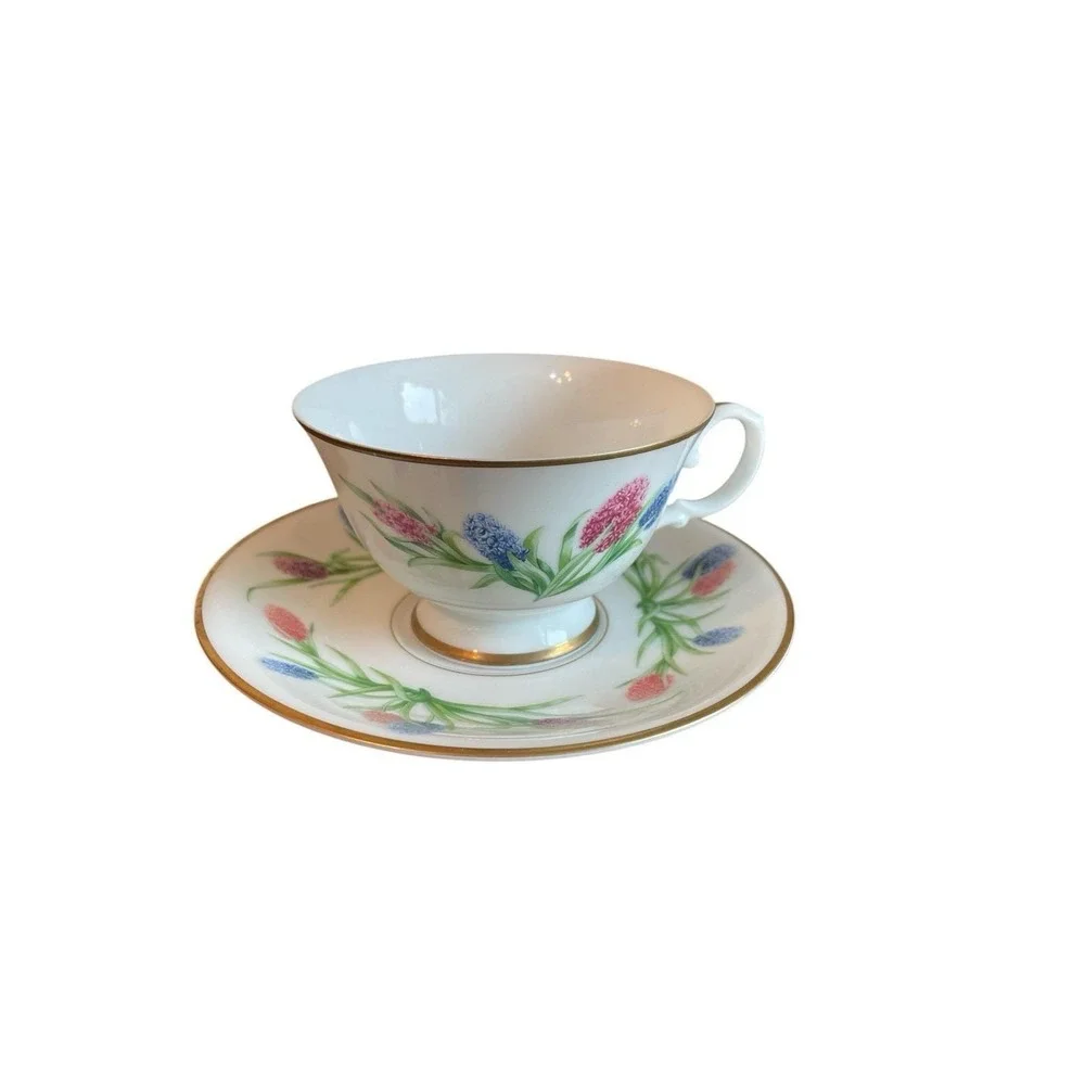 Franklin Porcelain 1981 Hyacinth Teacup Saucer Stand Ronald Van Ruyckevelt Japan